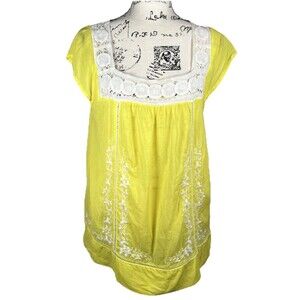 Anthropologie MOULINETTE SOEURS Yellow White Lace Embroidery Blouse Sz 14